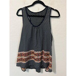 Zenobia Sz XL Black White Novelty Leaf Printed Tank Top Flowy Boho